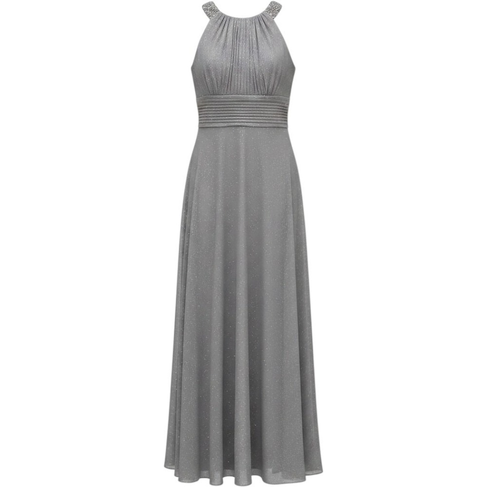 Cachet Gown Dress Sz 10 Silver Gray Beaded Halter Neck Glitter Formal